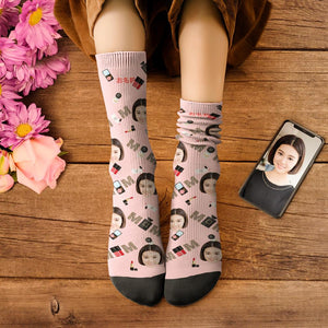 カスタムフェイスソックス-写真入り名入れ可能なオリジナル靴下母の日プレゼント-様々な化粧品柄