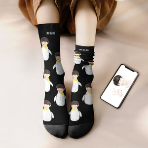 カスタムフェイスソックス-写真入り名入れ可能なかわいいペンギン柄のオリジナル靴下プレゼント