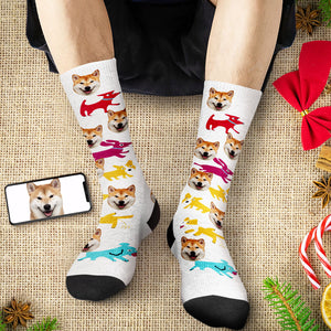 カスタムフェイスソックス-ペット写真入れ名入れ可能な面白い犬柄のオリジナル靴下プレゼント