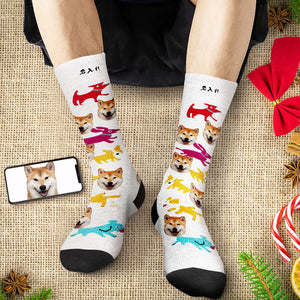 カスタムフェイスソックス-ペット写真入れ名入れ可能な面白い犬柄のオリジナル靴下プレゼント
