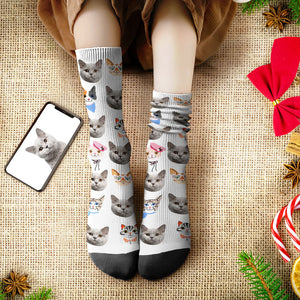 カスタムフェイスソックス-ペット写真入れ名入れ可能な面白い猫柄のオリジナル靴下プレゼント