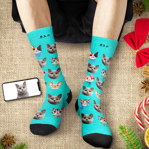 カスタムフェイスソックス-ペット写真入れ名入れ可能な面白い猫柄のオリジナル靴下プレゼント