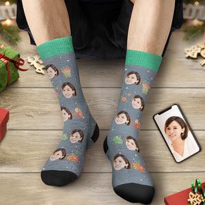 カスタムフェイスソックス-写真入れ名入れ可能なオリジナルクリスマス靴下プレゼント-お菓子プレゼント柄