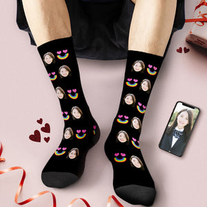 カスタムフェイスソックス-写真入れ名入れ可能なオリジナルバレンタイン靴下プレゼント-虹の笑顔柄