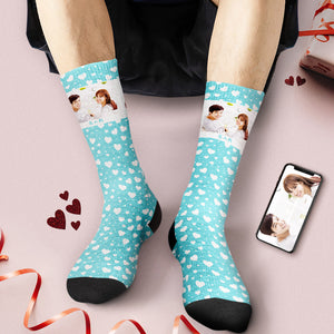 カスタムフォトソックス-写真入れ名入れ可能なオリジナルバレンタイン靴下プレゼント-可愛いハート形柄ロマンティックな思い出
