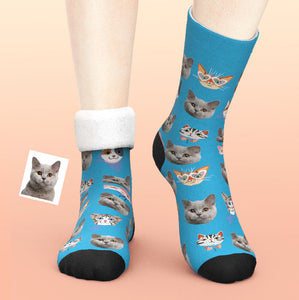 カスタム厚手フェイスソックス-写真入れ名入れ可能な面白い猫柄のオリジナル秋冬用暖かい靴下プレゼント