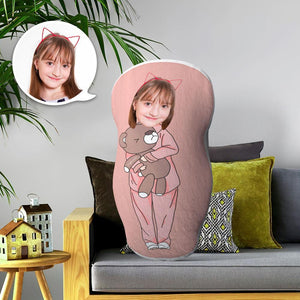 カスタム顔抱き枕-DIYポートレートクッション-両面印刷かわいい女の子熊柄ピローギフト