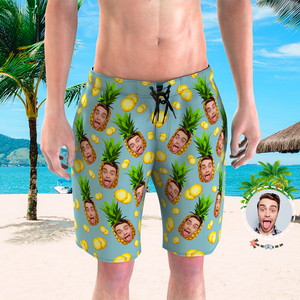 Men's Custom Face Beach Trunks Photo Shorts - Pineapple