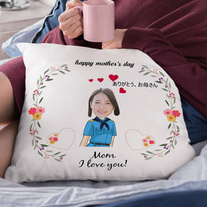 カスタム写真クッション-写真入れ可能な花輪柄の抱き枕お母さんへの母の日プレゼント