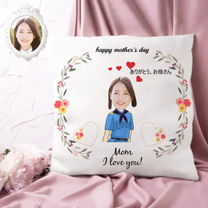 カスタム写真クッション-写真入れ可能な花輪柄の抱き枕お母さんへの母の日プレゼント