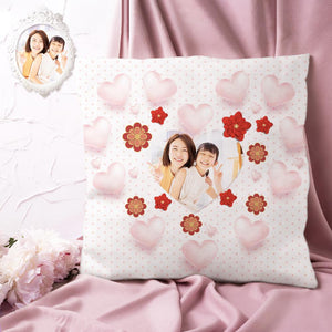 カスタム写真クッション-写真入れ可能な花とハート柄の抱き枕お母さんへの母の日プレゼント