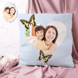 カスタム写真クッション-写真入れ可能なちようとハート柄の抱き枕お母さんへの母の日プレゼント