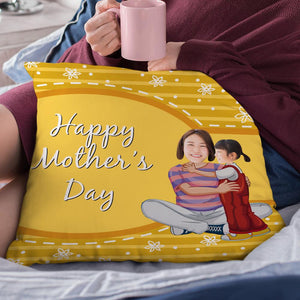 カスタム写真クッション-２枚写真入れ可能な黄色抱き枕お母さんへの母の日プレゼント