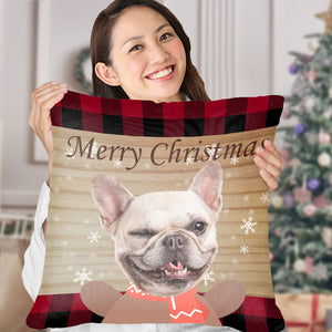 カスタムフォトクッション-写真入れ可能な赤いチェック柄のオリジナル抱き枕プレゼントメリークリスマス