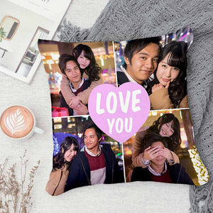 カスタムフォトクッション-写真４枚入れ可能なオリジナル抱き枕ギフト恋人へのバレンタインプレゼントLOVE YOU