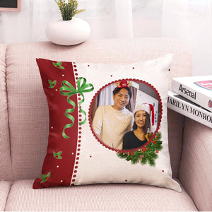 カスタム写真クッション-写真入れ可能なクリスマスリネン製ちょう結び柄抱き枕ギフト-