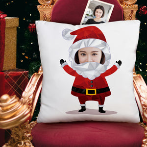 カスタム写真クッション-写真入れ可能なクリスマスリネン製サンタクロース柄抱き枕ギフト