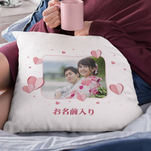 カスタム写真クッション-写真入れ名入れ可能なハート柄の抱き枕恋人へのバレンタインギフト