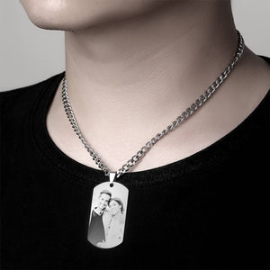 Men's Stainless Steel Photo Dog Tag Engraved Photo Pendant
