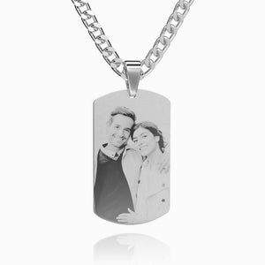 Men's Stainless Steel Photo Dog Tag Engraved Photo Pendant