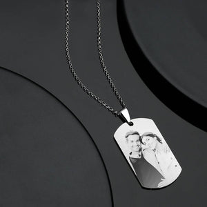 Women's Stainless Steel Photo Dog Tag Engraved Photo Pendant