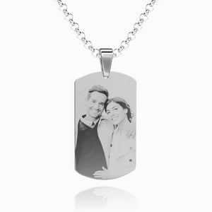 Women's Stainless Steel Photo Dog Tag Engraved Photo Pendant