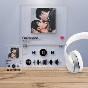 同性カップルプレゼント-カスタムミュージックミュージックガラスプラークとキーホルダセット‐オンラインで自由にカスタマイズデザイン可　スキャン可能なミュージックコード画像付き