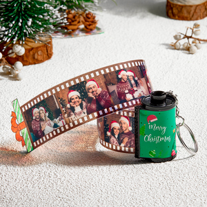 カスタム写真フィルムキーホルダー-写真入れ可能なクリスマス柄カメラロールキーホルダープレゼント