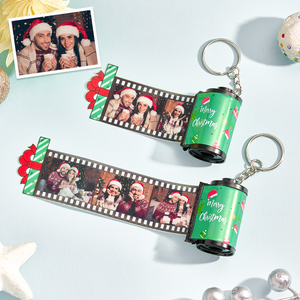 カスタム写真フィルムキーホルダー-写真入れ可能なクリスマス柄カメラロールキーホルダープレゼント