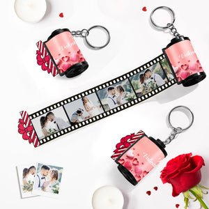 カスタム写真フィルムキーホルダー写真入れ可能な愛のカメラキーホルダーバレンタインデーのプレゼント - ピンク