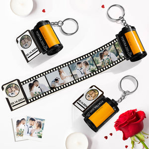 カスタム写真フィルムキーホルダー写真とテキスト入れ可能なカメラキーホルダーバレンタインデーのプレゼント