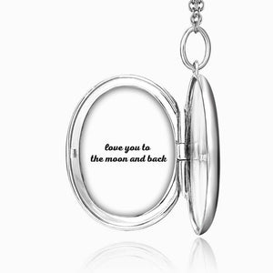 Oval Photo Locket Necklace With Engraving Platinum Plated