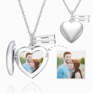 Personalized Heart Photo Locket Necklace With Engraving Name Platinum Plated