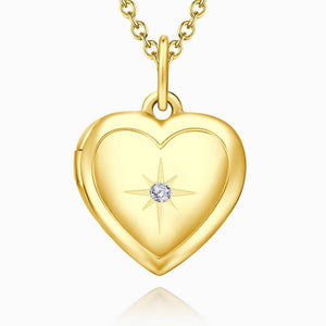 Star Printing Photo Locket Necklace 14k Gold Plated