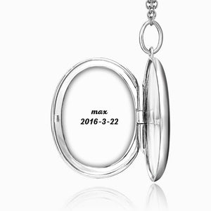 Embossed Oval Photo Locket Necklace With Engraving Platinum Plated