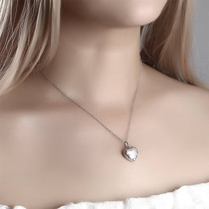 Embossed Heart Photo Locket Necklace With Engraving Platinum Plated