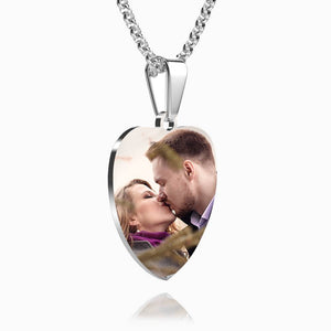 Stainless Steel Photo Heart Tag Necklace Engraved Pendant