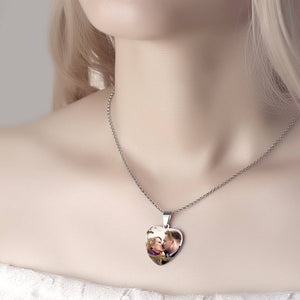 Stainless Steel Photo Heart Tag Necklace Engraved Pendant