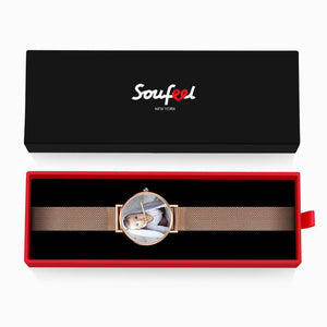 Engraved Photo Watch with Luminous Pointer Rose Gold Alloy Bracelet Photo Watch 40mm - Unisex