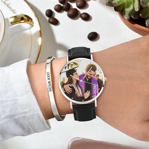 Photo Watch - Personalized Men's Engraved Watch Black Strap