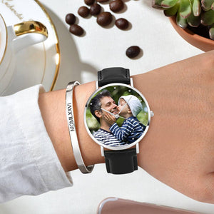 Photo Watch - Personalized Engraved Watch Black Strap Family