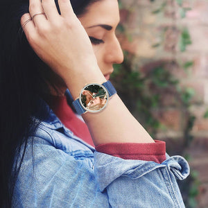 写真刻印時計ブルーストラップ付きパーソナライズドフォトウォッチ-女性