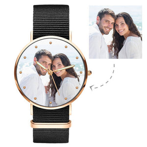 Engraved Watch, Photo Watch with Luminous Pointer Black Strap - Men's