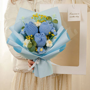 かぎ針編みの花のブーケ手作り編みのチューリップのブーケ 彼女への贈り物