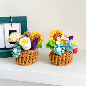多色花かぎ針編み鉢植え手編み鉢植え手仕事好きの方へのプレゼント