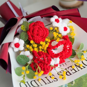 かぎ針編み花造花手作りの編み物-カーネーション花束の手編みプレゼント