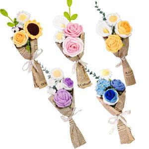 かぎ針編み花造花手作りの編み物-バラ花束の手編みプレゼント