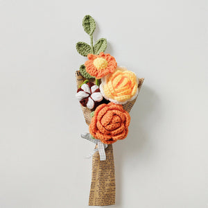 かぎ針編み花造花手作りの編み物-バラ花束の手編みプレゼント