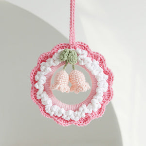 かぎ針編み花造花手作りの編み物-バックミラー用ストラップ植物編み花自動車装飾用飾り