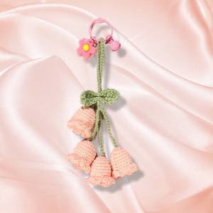 花編みのキーホルダー-袋編みの金鐘花キーホルダー